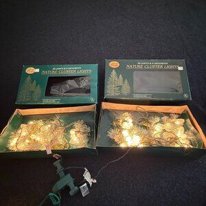 Set 2 Vtg Nature Clusters White Glitter Plastic Pinecone Christmas Light String